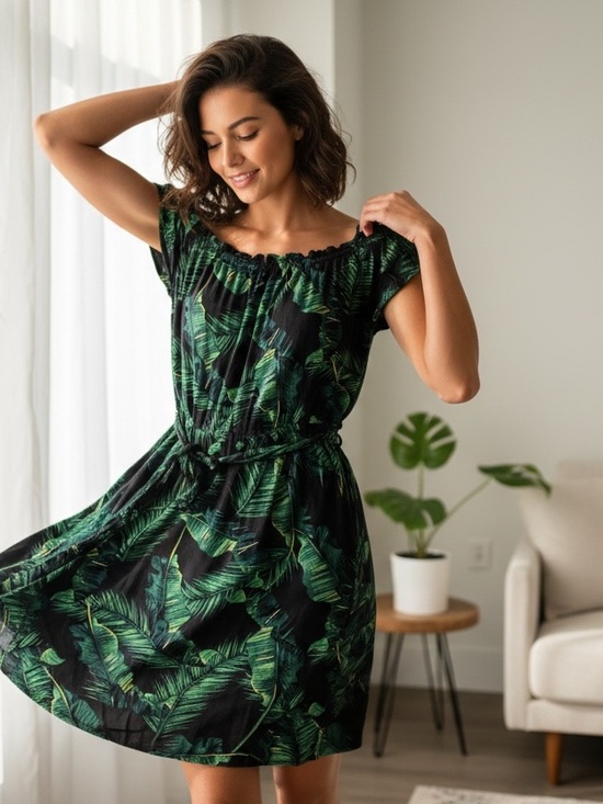 Guess Dresses & Skirts - Guess Black Dress with Green Leaf Print